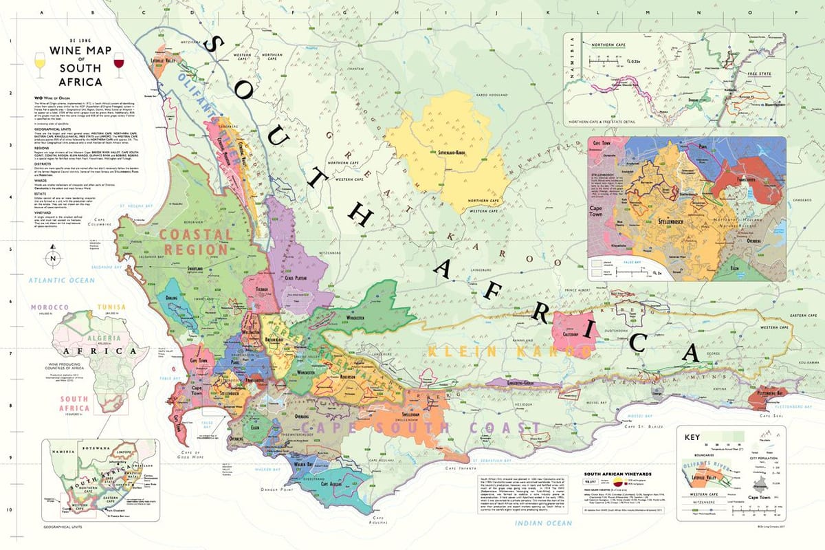 карта на franschhoek винарски визби