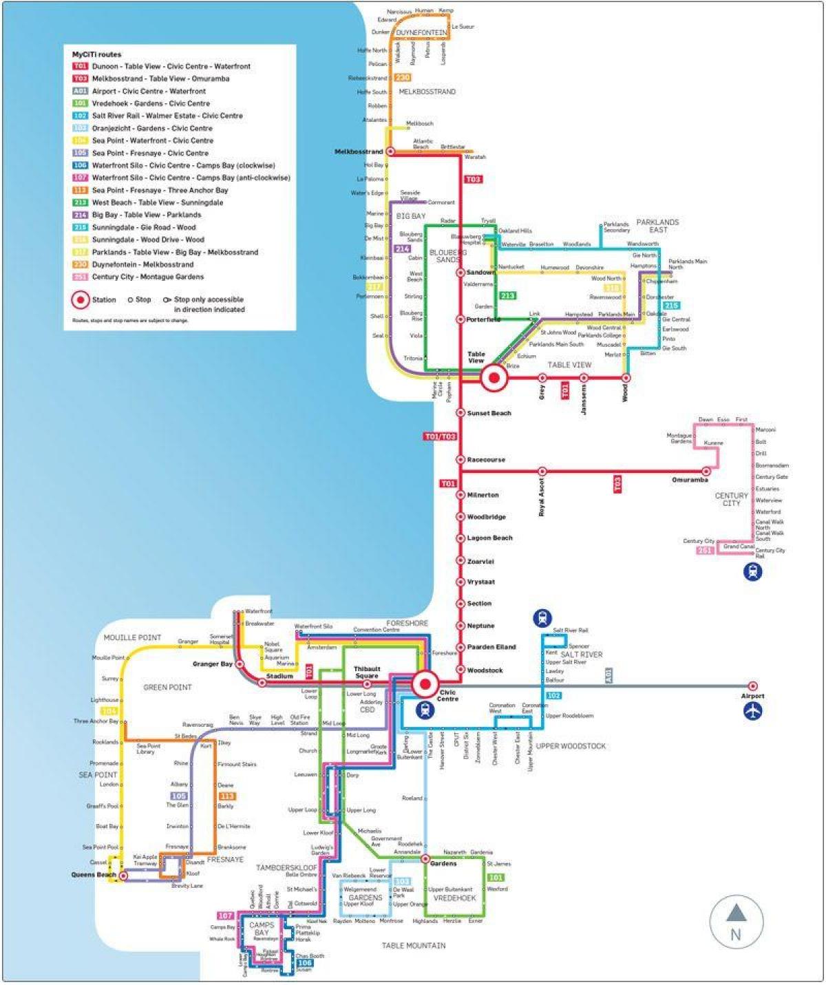 myciti автобус на маршрутата на мапата