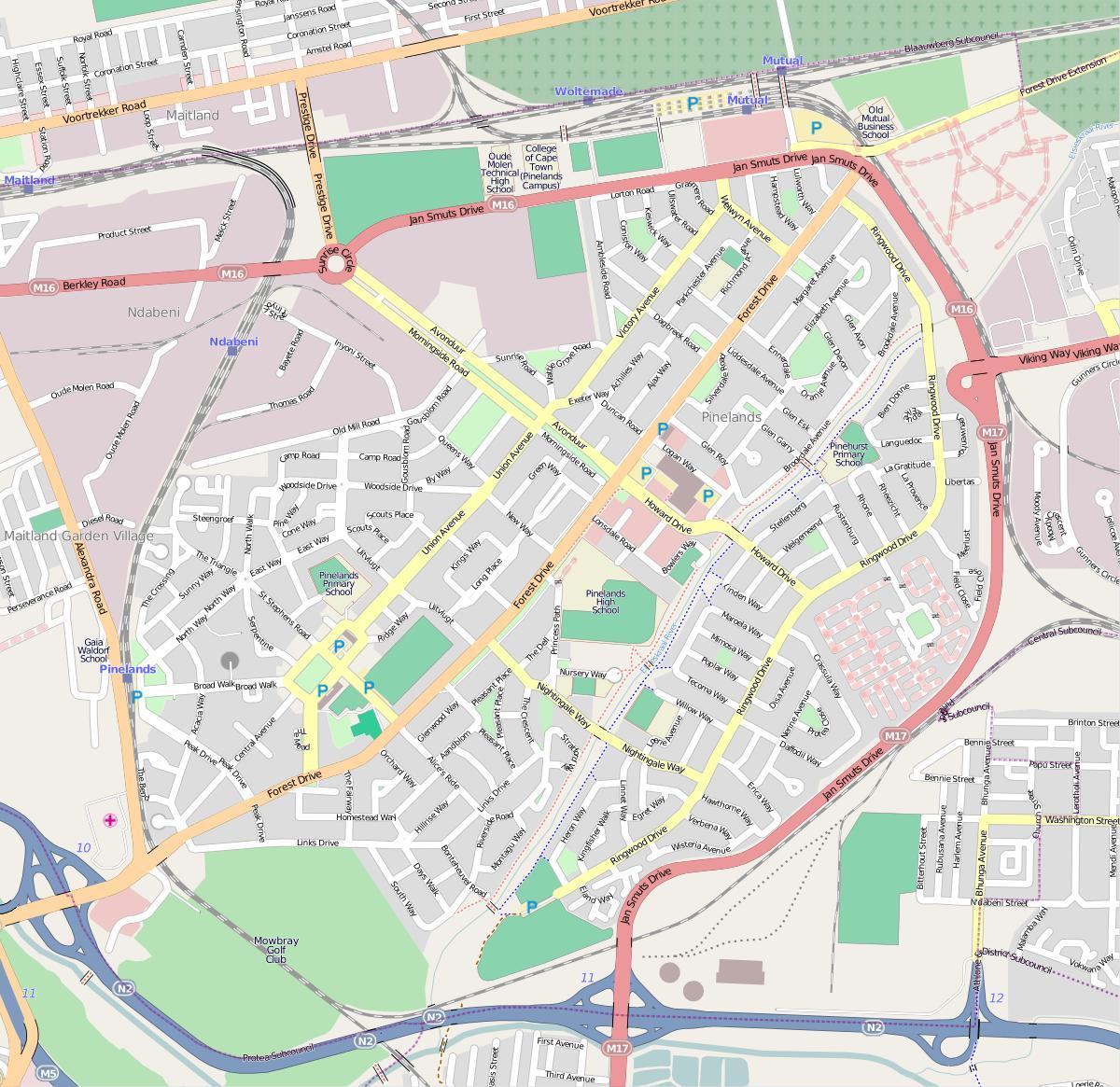 карта на pinelands Кејп Таун