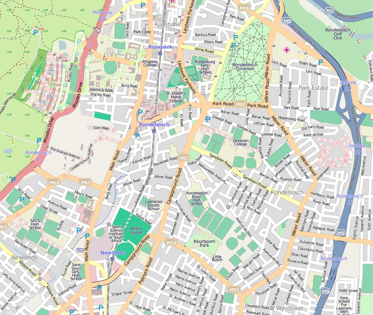 карта на rondebosch Кејп Таун