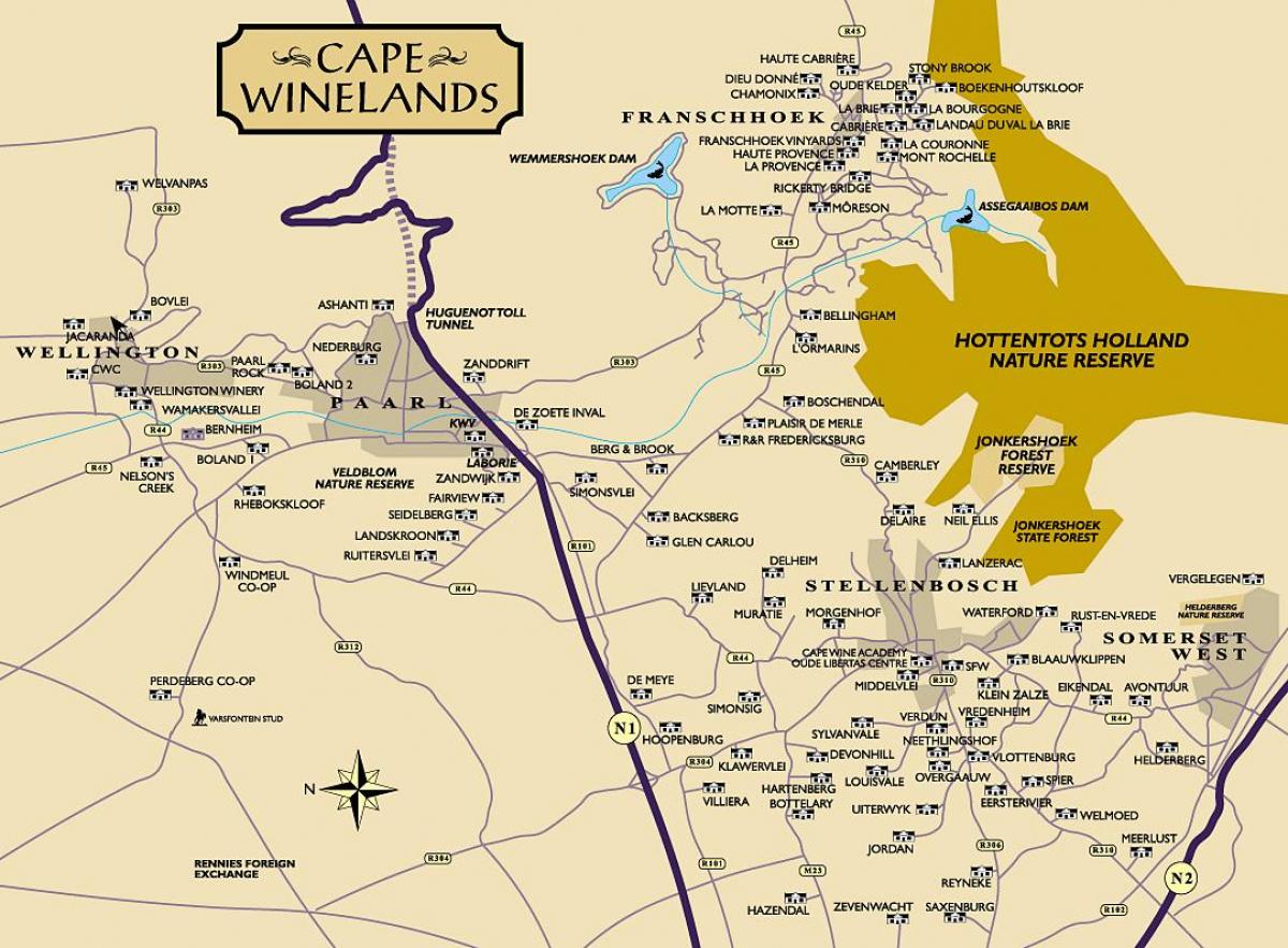 карта на winelands Кејп Таун